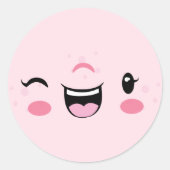Roze Winking Kawaii Face Stickers (Voorkant)