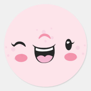 Roze Winking Kawaii Face Stickers