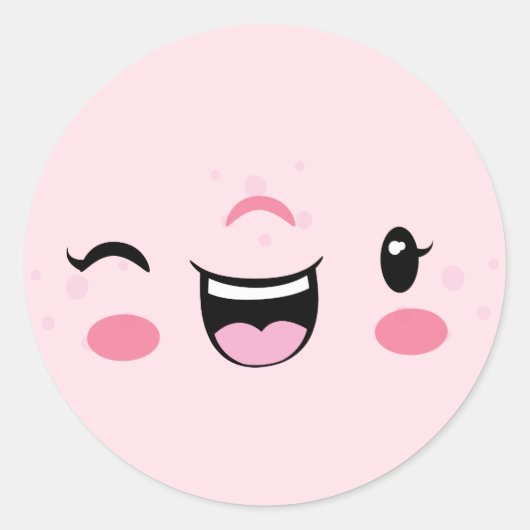 Roze Winking Kawaii Face Stickers (Voorkant)