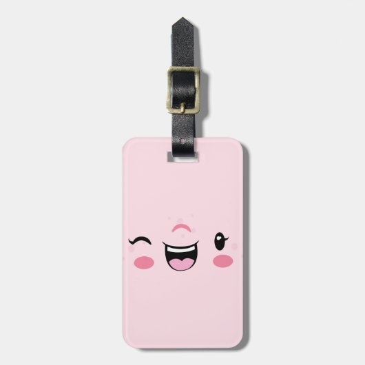 Roze Winking Kawaii Face Travel Bagagelabels (Voorkant verticaal)