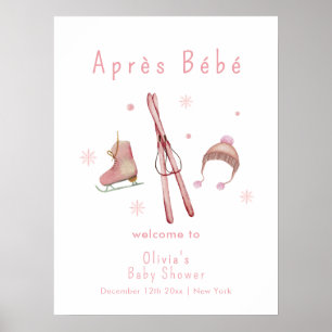 Roze Winter Après Bébé Ski Baby Shower Welkom Poster