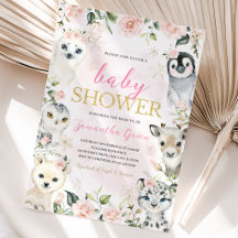 Roze Winter Arctische Dieren Baby Shower