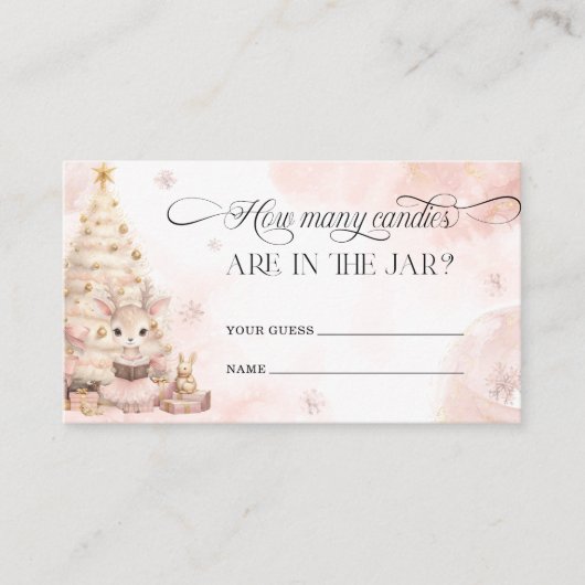 Roze Winter Baby Herten Hoeveel Snoepjes Informatiekaartje (Voorkant)