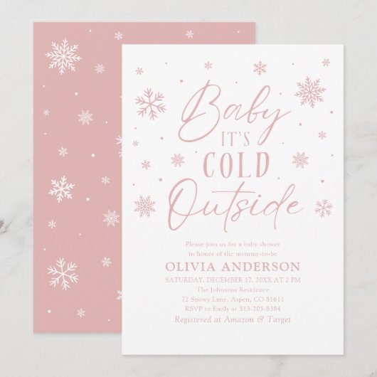 Roze Winter Baby Het is koud buiten Baby shower Kaart (Voorkant / Achterkant)