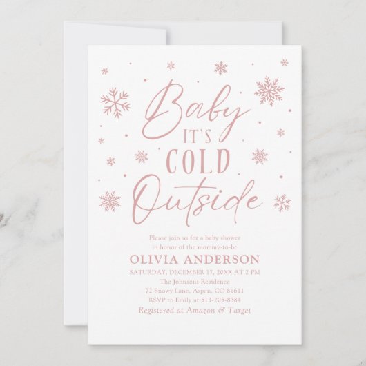 Roze Winter Baby Het is koud buiten Baby shower Kaart (Voorkant)