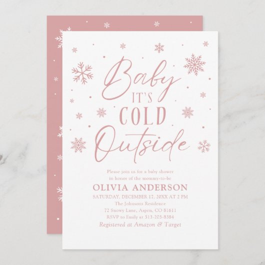 Roze Winter Baby Het is koud buiten Baby shower Kaart (Voorkant / Achterkant)