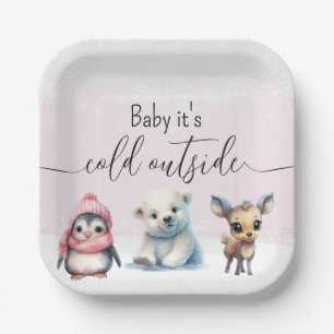 Roze Winter Baby Het is koud buiten Baby shower Papieren Bordje