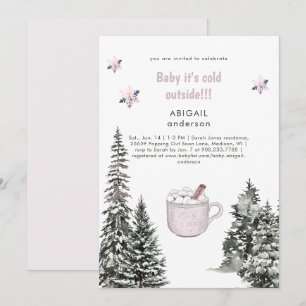Roze Winter Baby Het is Koud Buiten Snowy Shower I Kaart
