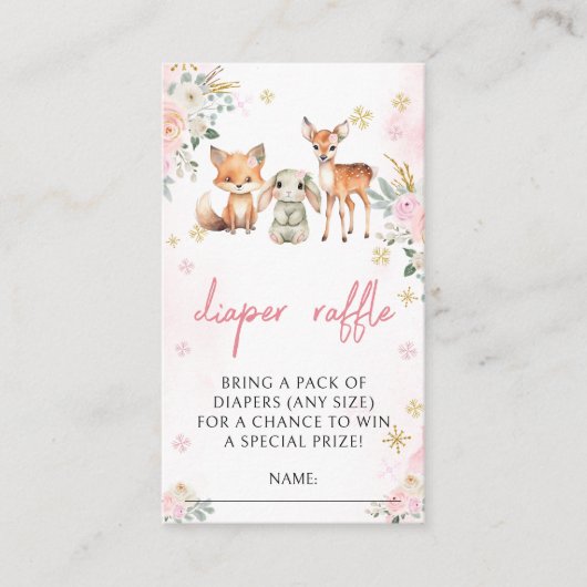 Roze winter baby meisje douche luier verloting kaa informatiekaartje (Voorkant)