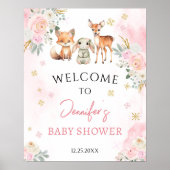 Roze winter baby meisje douche welkom teken poster (Voorkant)