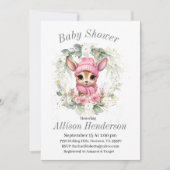 Roze Winter Baby Meisje Rendier Baby shower Kaart (Voorkant)
