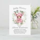 Roze Winter Baby Meisje Rendier Baby shower Kaart (Staand voorkant)