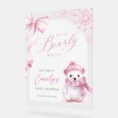 Roze Winter Baby Shower Acrylen Welkom Bord (Hoek)