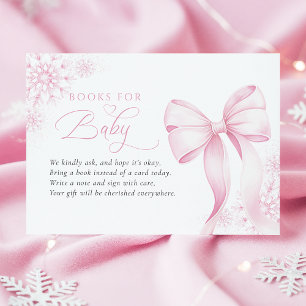 Roze Winter Baby shower Boeken voor Baby Informatiekaartje