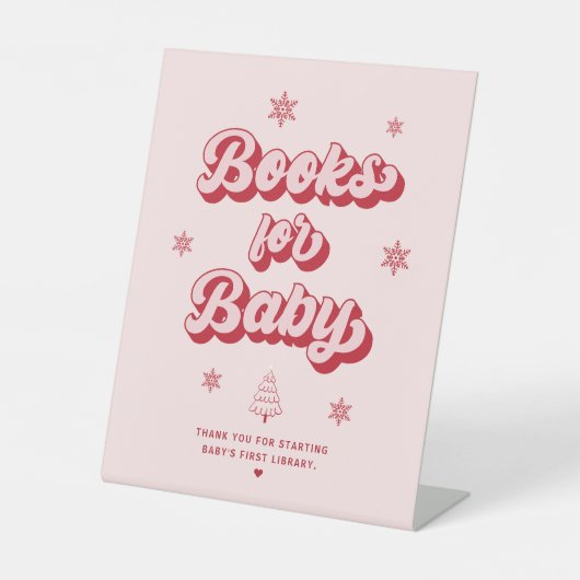 Roze Winter Baby shower Boeken voor Baby Reclamebord Met Voetstuk (Voorkant)