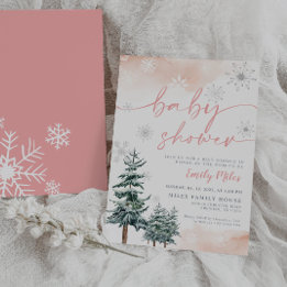 Roze Winter Baby Shower Kaart