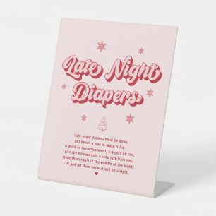 Roze Winter Baby shower Late Night Luiers Game Reclamebord Met Voetstuk