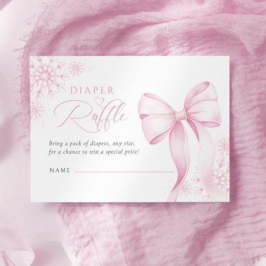 Roze Winter Baby shower Luier Raffle Informatiekaartje