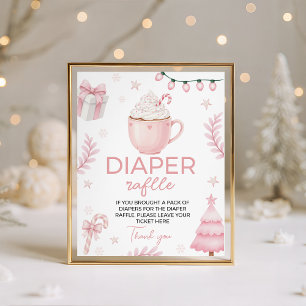 Roze winter baby shower luier tombola bord reclamebord met voetstuk