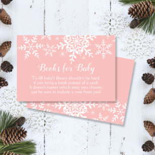 Roze Winter Baby shower Sneeuwvlokken Bring a Book Visitekaartje