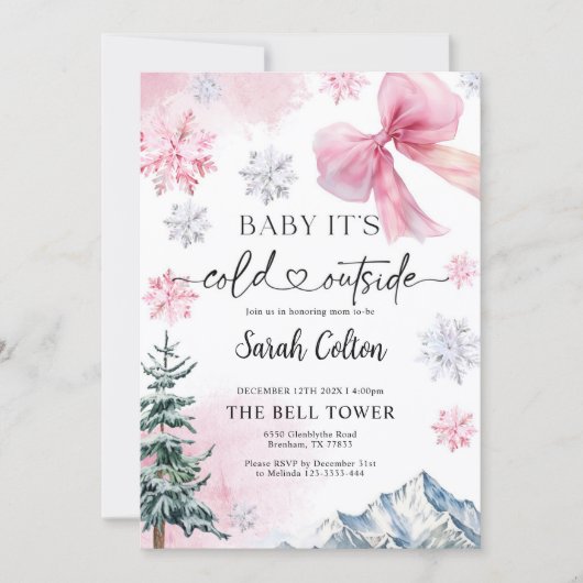 Roze Winter Baby shower Uitnodiging (Voorkant)