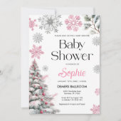 Roze Winter Baby shower Uitnodiging (Voorkant)