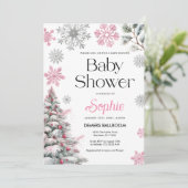 Roze Winter Baby shower Uitnodiging (Staand voorkant)