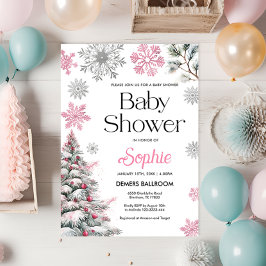 Roze Winter Baby shower Uitnodiging