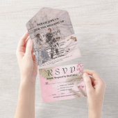 Roze Winter Berry Bloemen Kerstmis Foto E-mail All In One Uitnodiging (Afscheurbaar)