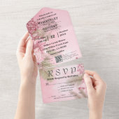 Roze Winter Berry Bloemen Kerstmis Minimale QR-cod All In One Uitnodiging (Afscheurbaar)