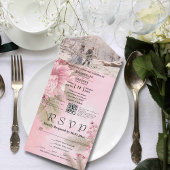 Roze Winter Berry Bloemen Kerstmis Minimale QR-cod All In One Uitnodiging