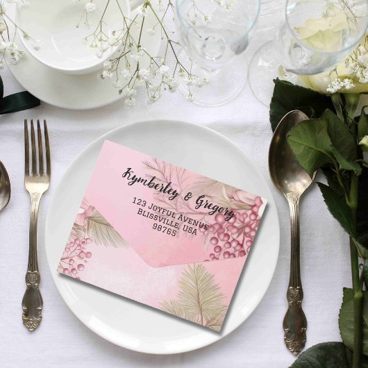 Roze Winter Berry Bloemen Kerstmis Minimalist All In One Uitnodiging