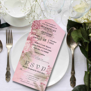 Roze Winter Berry Bloemen Kerstmis Minimalist All In One Uitnodiging