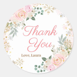 Roze Winter Bloem Sneeuwvlok Baby Shower Ronde Sticker