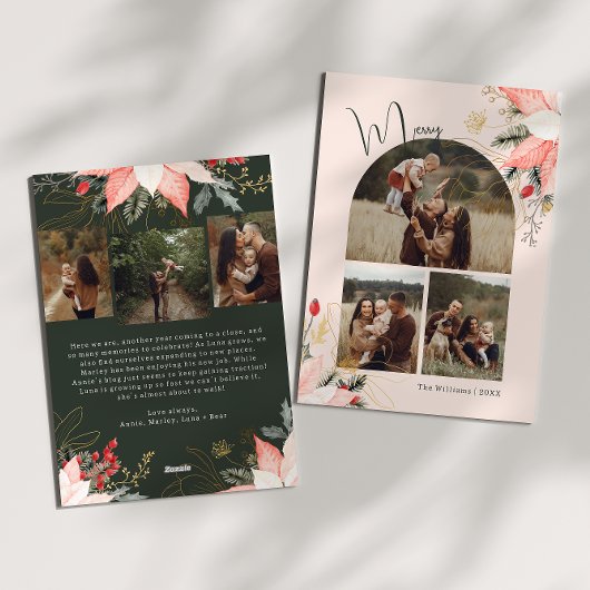 Roze Winter Bloemboog Vrolijk Zes Foto Kerstmis Feestdagenkaart