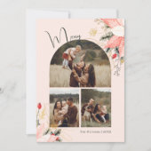 Roze Winter Bloemboog Vrolijk Zes Foto Kerstmis Feestdagenkaart (Voorkant)