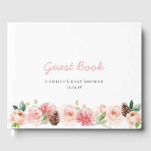 Roze Winter Bloemen Meisje Baby shower Gastenboek