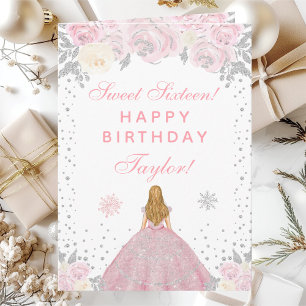 Roze Winter Blond Haar Prinses Sweet Sixteen Kaart