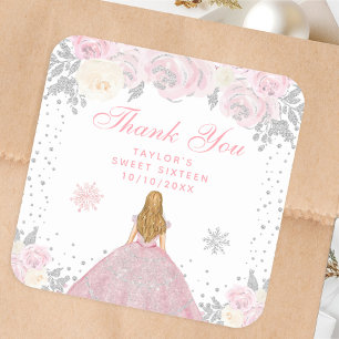 Roze Winter Blond Haar Prinses Sweet Sixteen Vierkante Sticker