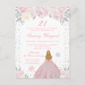 Roze Winter Blond Haar Prinses Verjaardagsfeestje Briefkaart (Voorkant)