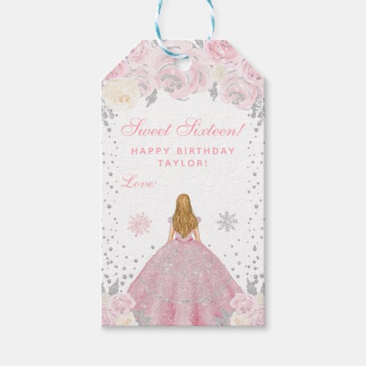 Roze Winter Blond Haar Prinses Zoet Zestien Cadeaulabel (Voorkant)