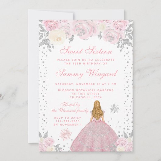 Roze Winter Blond Haar Prinses Zoet Zestien Kaart (Voorkant)