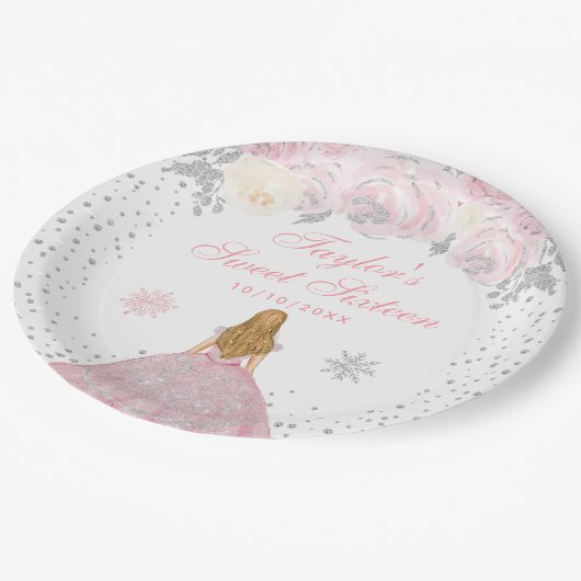 Roze Winter Blond Haar Prinses Zoet Zestien Papieren Bordje (Gekanteld)