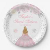 Roze Winter Blond Haar Prinses Zoet Zestien Papieren Bordje (Voorkant)