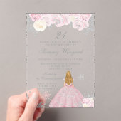 Roze Winter Blonde Haar Prinses Verjaardagsfeest Acryl Uitnodigingen (Insitu (Draagbaar))