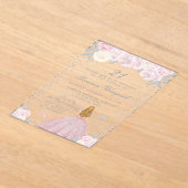 Roze Winter Blonde Haar Prinses Verjaardagsfeest Acryl Uitnodigingen (Laagn)