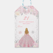 Roze Winter Blonde Haar Prinses Verjaardagsfeest Cadeaulabel (Voorkant)
