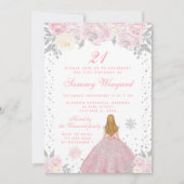 Roze Winter Blonde Haar Prinses Verjaardagsfeest Kaart (Voorkant)