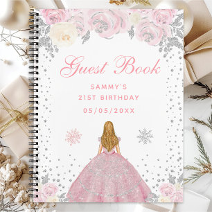 Roze Winter Blonde Haar Prinses Verjaardagsfeestje Notitieboek