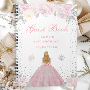 Roze Winter Blonde Haar Prinses Verjaardagsfeestje Notitieboek